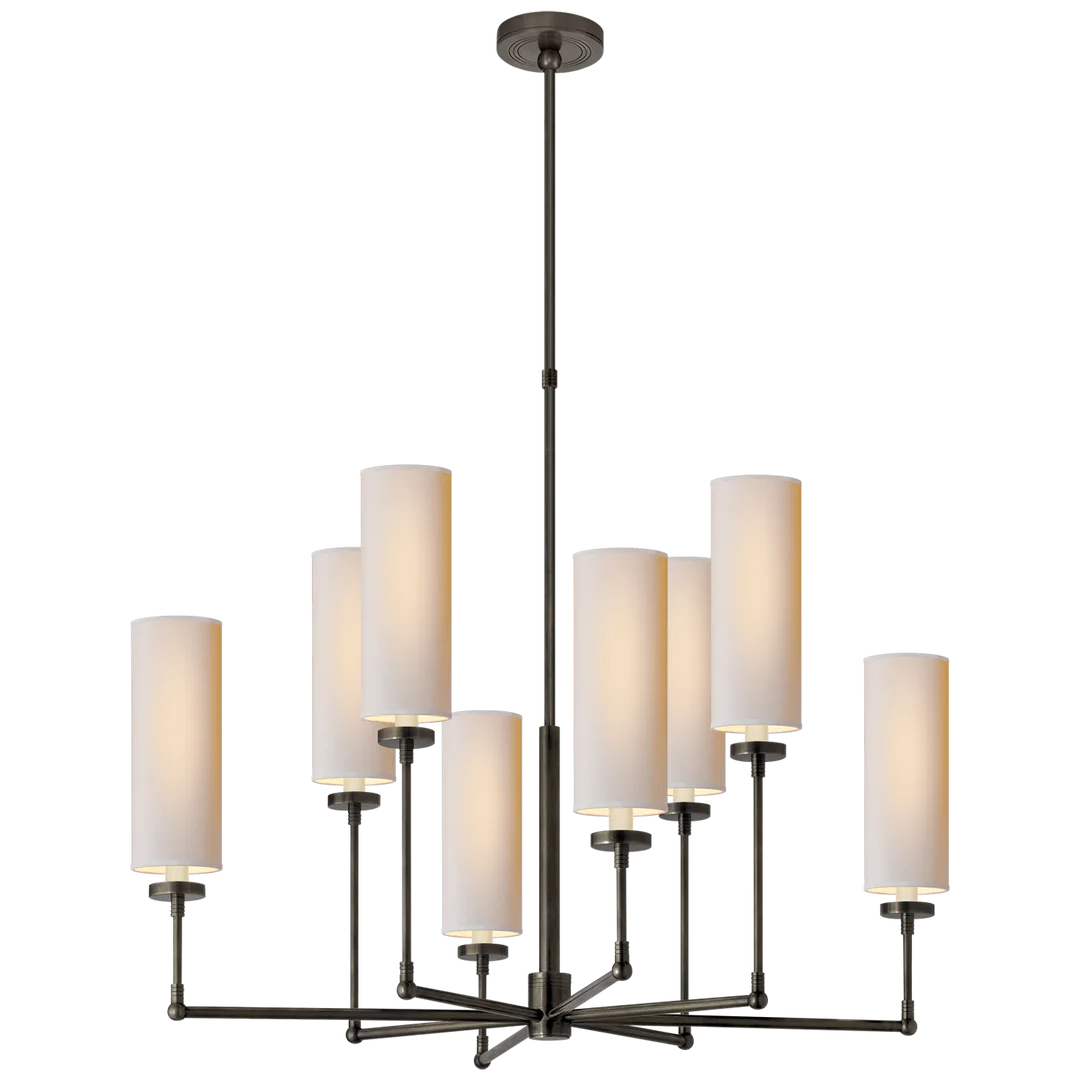 Zendaya Large Chandelier-Visual Comfort-ChandeliersBronze-Linen Shades-2-France and Son