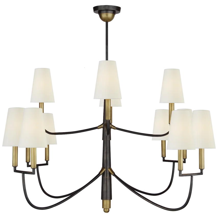 Filma Large Chandelier-Visual Comfort-VISUAL-TOB 5017BZ/HAB-L-ChandeliersBronze with Hand-Rubbed Antique Brass with Linen Shades-5-France and Son