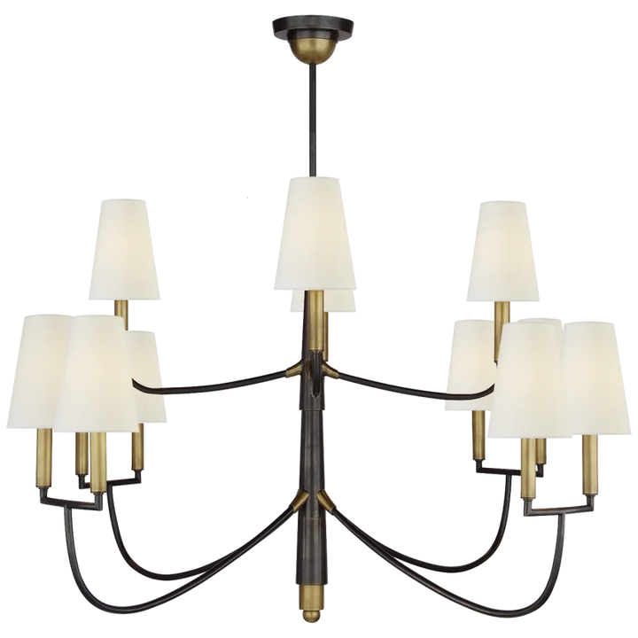 Filma Large Chandelier-Visual Comfort-VISUAL-TOB 5017BZ/HAB-L-ChandeliersBronze with Hand-Rubbed Antique Brass with Linen Shades-5-France and Son