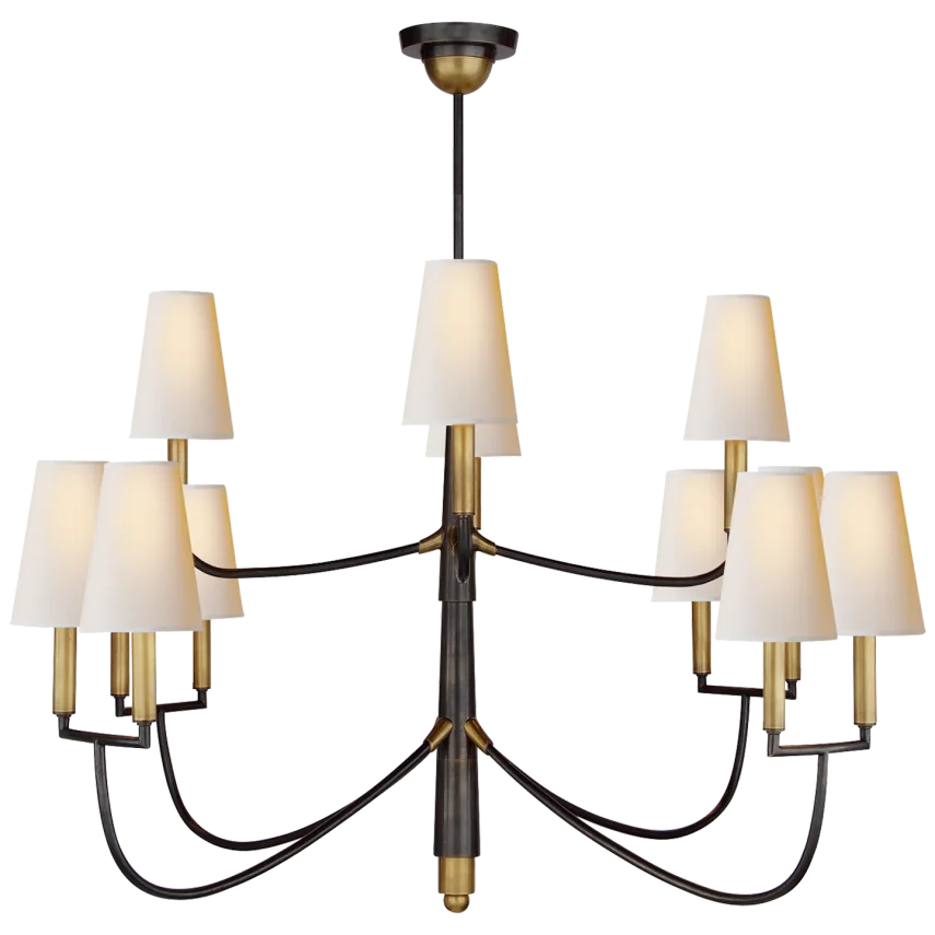 Filma Large Chandelier-Visual Comfort-VISUAL-TOB 5017BZ/HAB-NP-ChandeliersBronze with Hand-Rubbed Antique Brass and Natural Paper Shades-6-France and Son