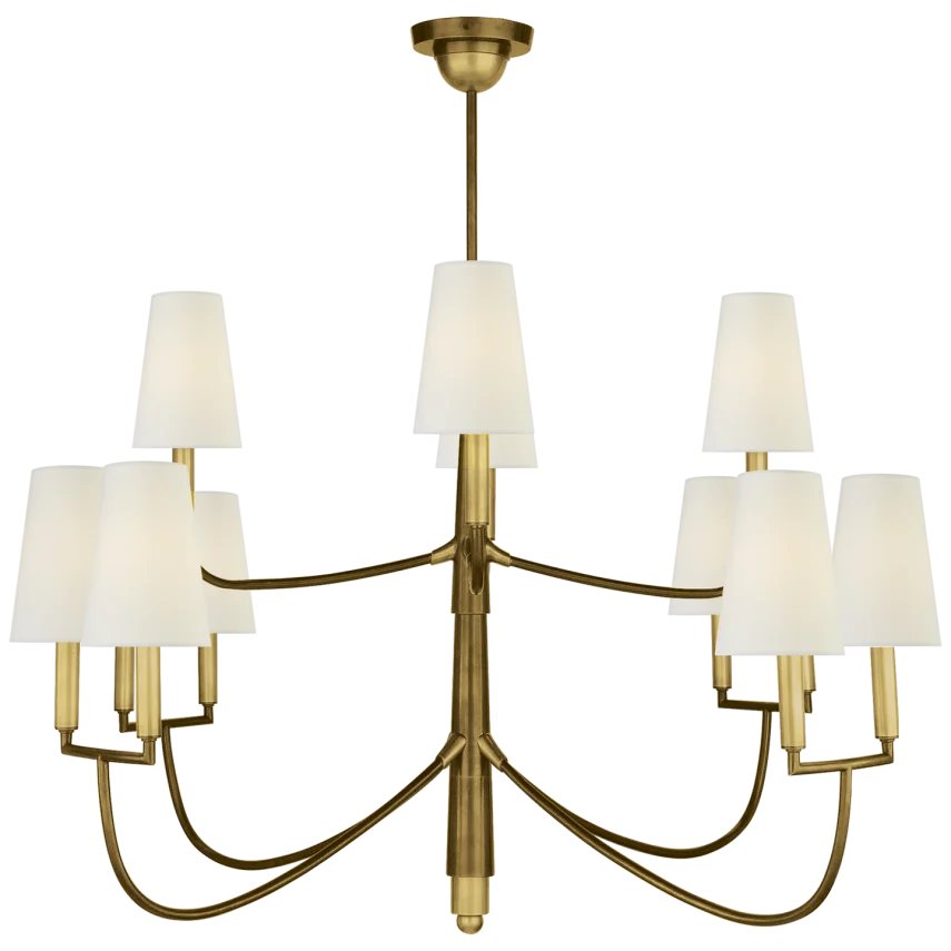 Filma Large Chandelier-Visual Comfort-VISUAL-TOB 5017HAB-L-ChandeliersHand-Rubbed Antique Brass with Linen Shades-7-France and Son