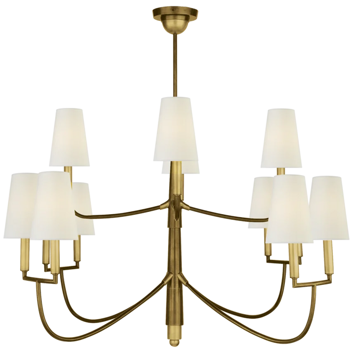 Filma Large Chandelier-Visual Comfort-VISUAL-TOB 5017HAB-L-ChandeliersHand-Rubbed Antique Brass with Linen Shades-7-France and Son