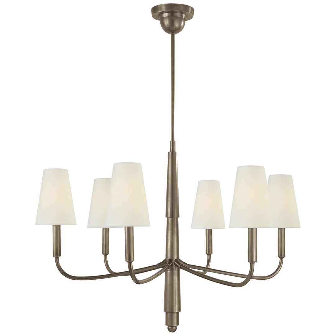 Farly Lane Small Chandelier-Visual Comfort-VISUAL-TOB 5018AN-L-ChandeliersAntique Nickel-Linen Shades-1-France and Son