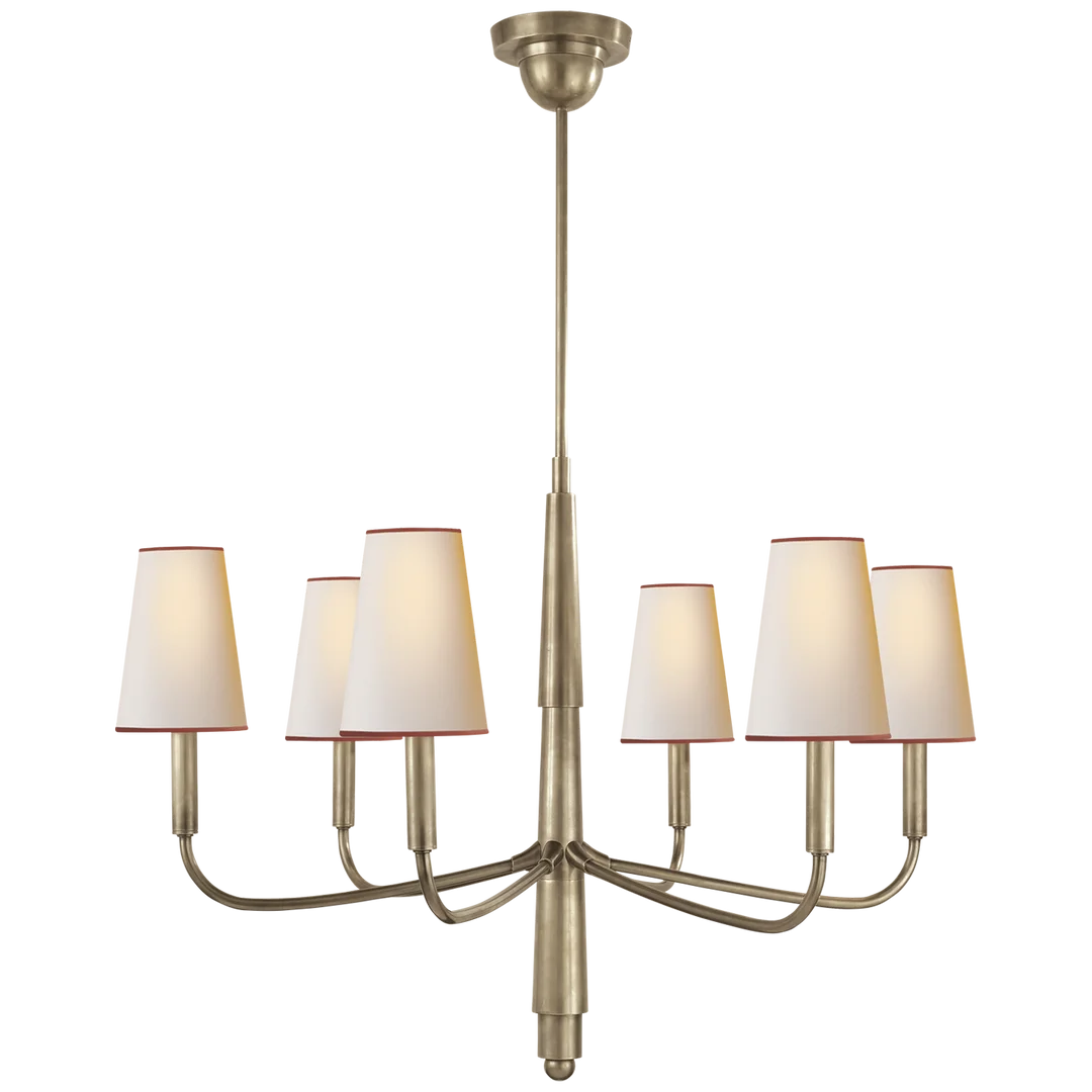 Farly Lane Small Chandelier-Visual Comfort-VISUAL-TOB 5018AN-L-ChandeliersAntique Nickel-Linen Shades-3-France and Son