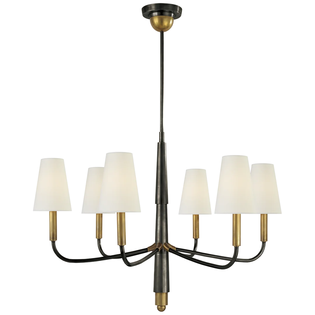 Farly Lane Small Chandelier-Visual Comfort-VISUAL-TOB 5018BZ/HAB-L-ChandeliersBronze with Antique Brass-Linen Shades-4-France and Son