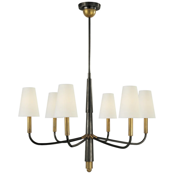 Farly Lane Small Chandelier-Visual Comfort-VISUAL-TOB 5018BZ/HAB-L-ChandeliersBronze with Antique Brass-Linen Shades-4-France and Son