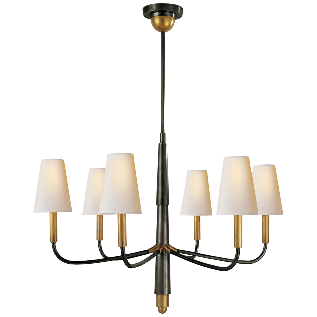 Farly Lane Small Chandelier-Visual Comfort-VISUAL-TOB 5018AN-L-ChandeliersAntique Nickel-Linen Shades-5-France and Son