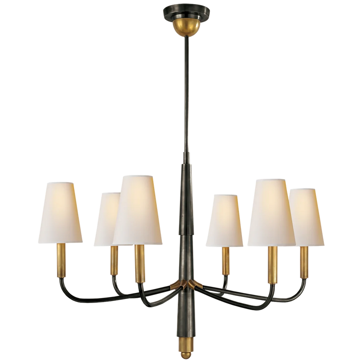 Farly Lane Small Chandelier-Visual Comfort-VISUAL-TOB 5018AN-L-ChandeliersAntique Nickel-Linen Shades-5-France and Son