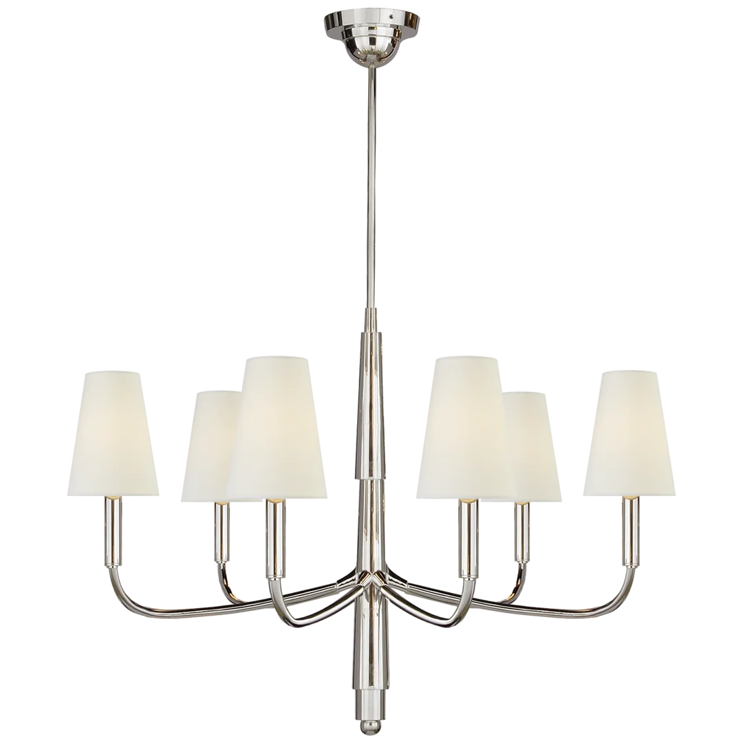 Farly Lane Small Chandelier-Visual Comfort-VISUAL-TOB 5018PS-L-ChandeliersPolished Silver-Linen Shades-8-France and Son