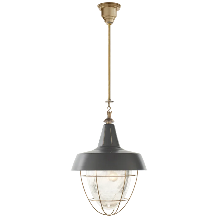 Hendru Industrial Hanging Light-Visual Comfort-VISUAL-TOB 5042HAB-G-PendantsHand-Rubbed Antique Brass-Green Shade-1-France and Son