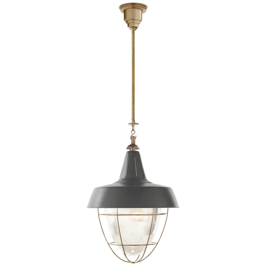 Hendru Industrial Hanging Light-Visual Comfort-VISUAL-TOB 5042HAB-G-PendantsHand-Rubbed Antique Brass-Green Shade-1-France and Son
