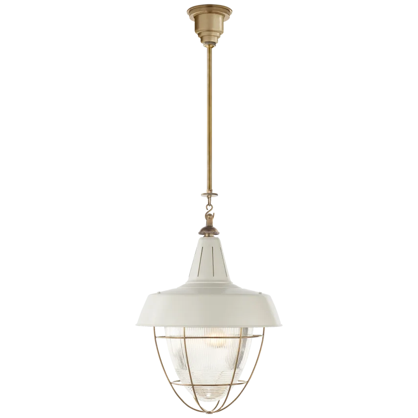 Hendru Industrial Hanging Light-Visual Comfort-VISUAL-TOB 5042HAB-WHT-PendantsHand-Rubbed Antique Brass-White Shade-2-France and Son