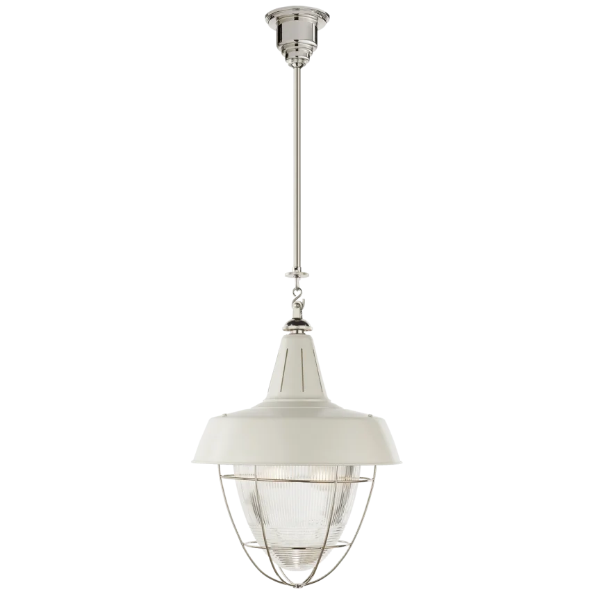 Hendru Industrial Hanging Light-Visual Comfort-VISUAL-TOB 5042PN-WHT-PendantsPolished Nickel-White Shade-4-France and Son