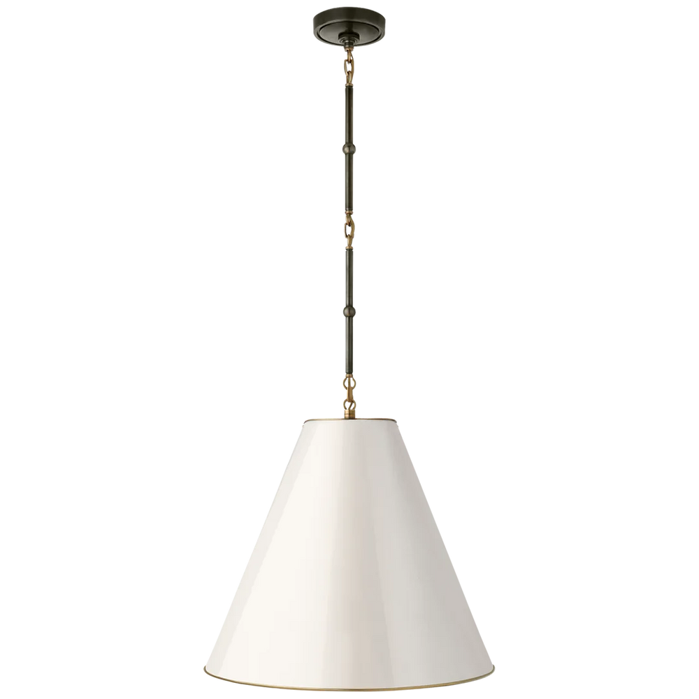 Greatman Medium Hanging Light-Visual Comfort-VISUAL-TOB 5091BZ/HAB-AW-ChandeliersBronze and Hand-Rubbed Antique Brass with Antique White Shade-2-France and Son
