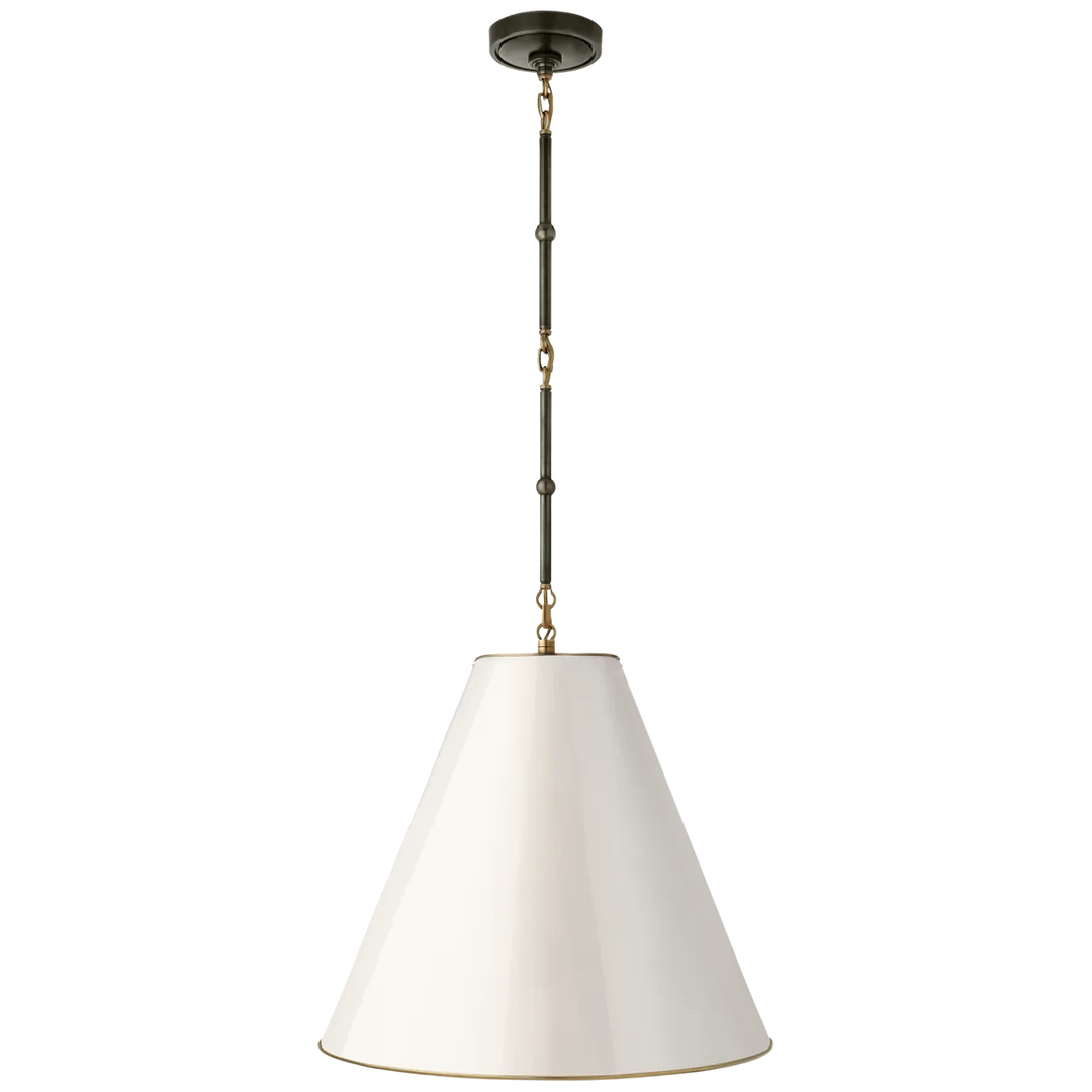 Greatman Medium Hanging Light-Visual Comfort-VISUAL-TOB 5091BZ/HAB-AW-ChandeliersBronze and Hand-Rubbed Antique Brass with Antique White Shade-2-France and Son