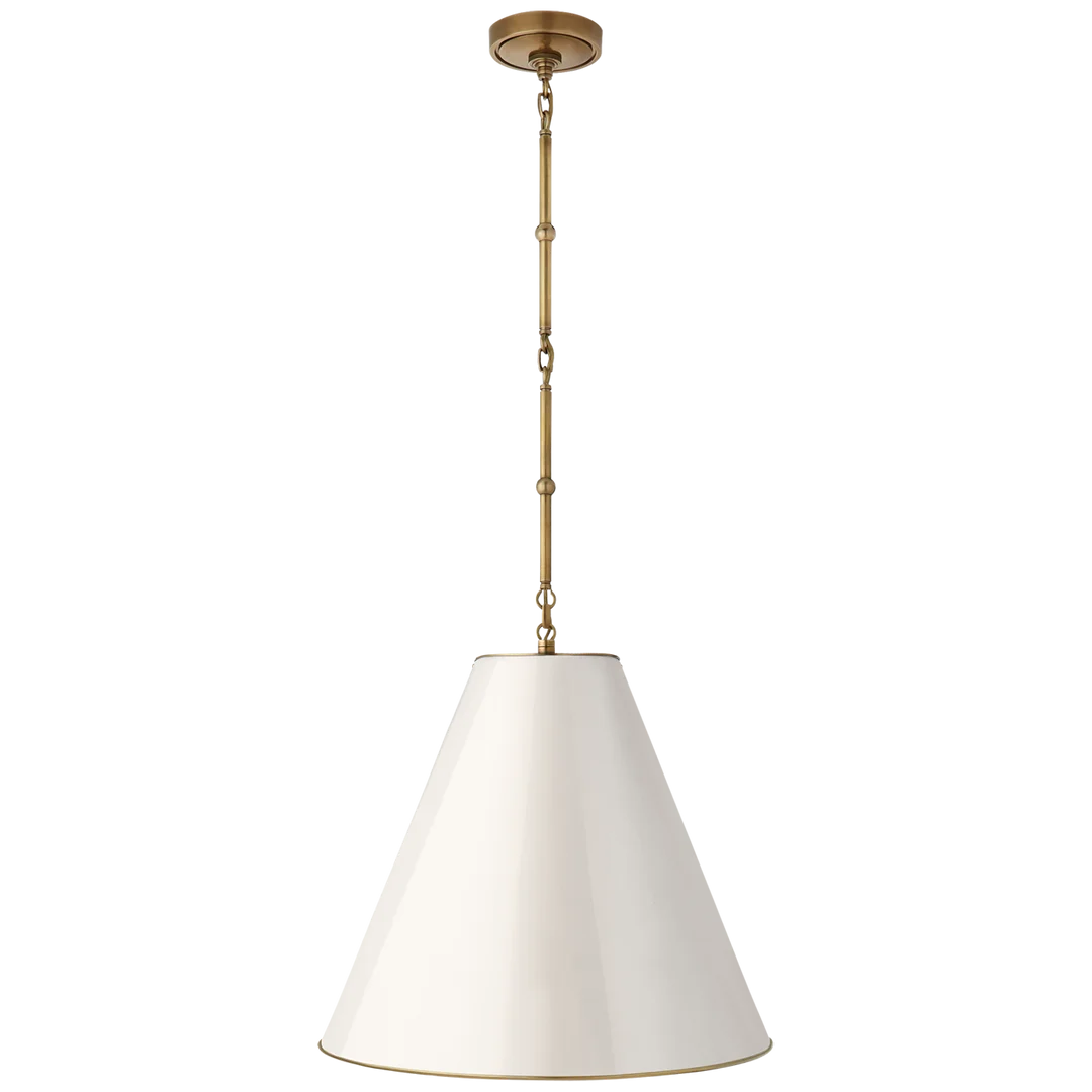 Greatman Medium Hanging Light-Visual Comfort-756808983235-ChandeliersHand-Rubbed Antique Brass with Antique White Shade-8-France and Son