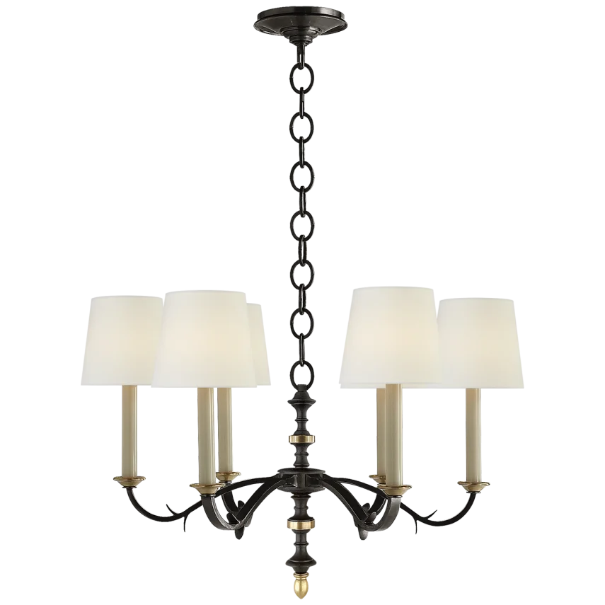 Chamer Small Chandelier-Visual Comfort-VISUAL-TOB 5119BR/HAB-L-1-ChandeliersBlack and Brass-Linen Shades-1-France and Son