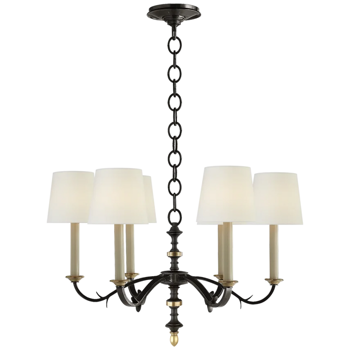 Chamer Small Chandelier-Visual Comfort-VISUAL-TOB 5119BR/HAB-L-1-ChandeliersBlack and Brass-Linen Shades-1-France and Son