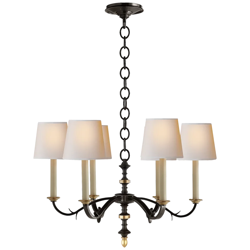 Chamer Small Chandelier-Visual Comfort-VISUAL-TOB 5119BR/HAB-NP-ChandeliersBlack and Brass-Natural Paper Shades-2-France and Son