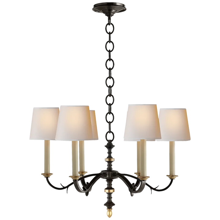 Chamer Small Chandelier-Visual Comfort-VISUAL-TOB 5119BR/HAB-NP-ChandeliersBlack and Brass-Natural Paper Shades-2-France and Son