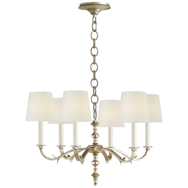 Chamer Small Chandelier-Visual Comfort-VISUAL-TOB 5119BSL-L-ChandeliersBurnished Silver Leaf-Linen Shades-3-France and Son