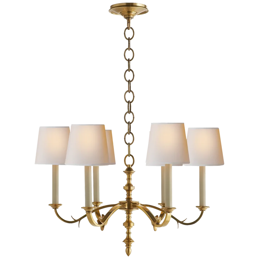 Chamer Small Chandelier-Visual Comfort-VISUAL-TOB 5119HAB-NP-ChandeliersHand-Rubbed Antique Brass-Natural Paper Shades-6-France and Son