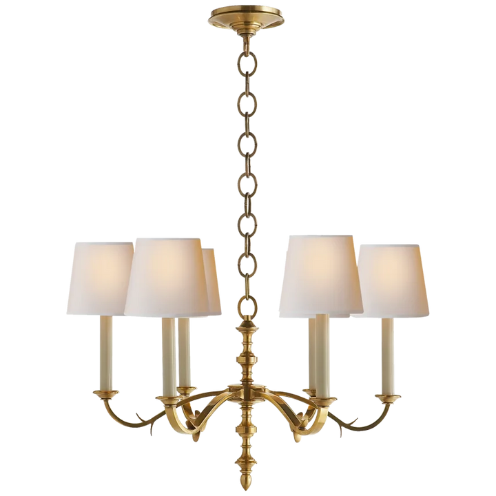 Chamer Small Chandelier-Visual Comfort-VISUAL-TOB 5119HAB-NP-ChandeliersHand-Rubbed Antique Brass-Natural Paper Shades-6-France and Son