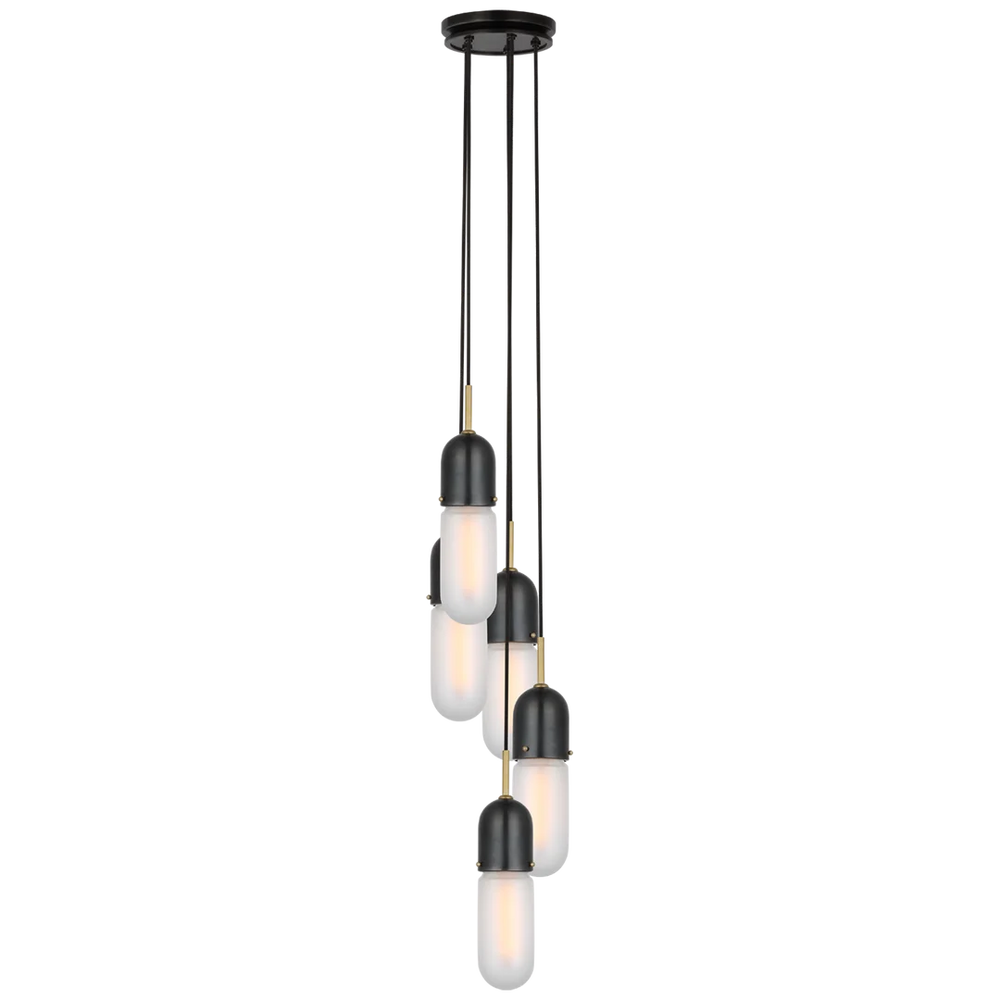 Junno 5 - Light Pendant-Visual Comfort-VISUAL-TOB 5645BZ/HAB-FG-5-PendantsFrosted Glass-Bronze and Brass-2-France and Son