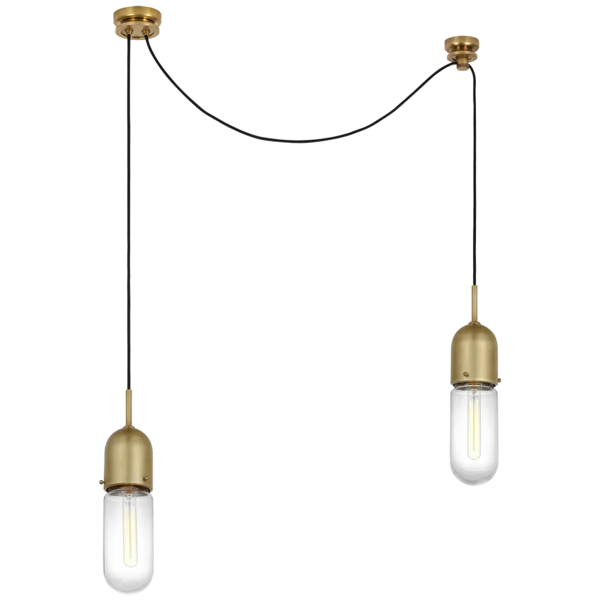 Junno 2-Light Pendant-Visual Comfort-VISUAL-TOB 5645HAB-CG-2-PendantsHand-Rubbed Antique Brass-Clear Glass-3-France and Son