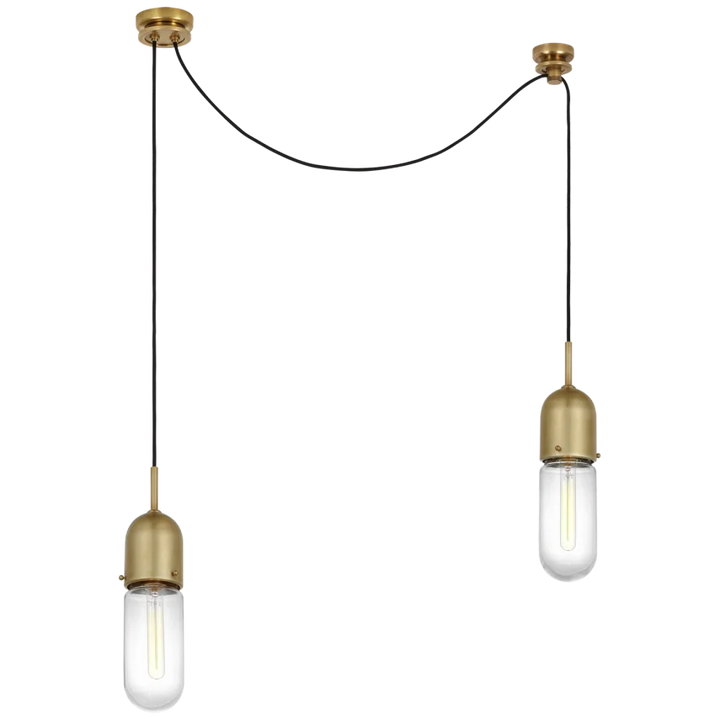 Junno 2-Light Pendant-Visual Comfort-VISUAL-TOB 5645HAB-CG-2-PendantsHand-Rubbed Antique Brass-Clear Glass-3-France and Son