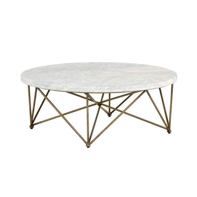 Skyy Coffee Table - Round - Antique Brass - White Marble-Sunpan-SUNPAN-103515-Coffee Tables-1-France and Son