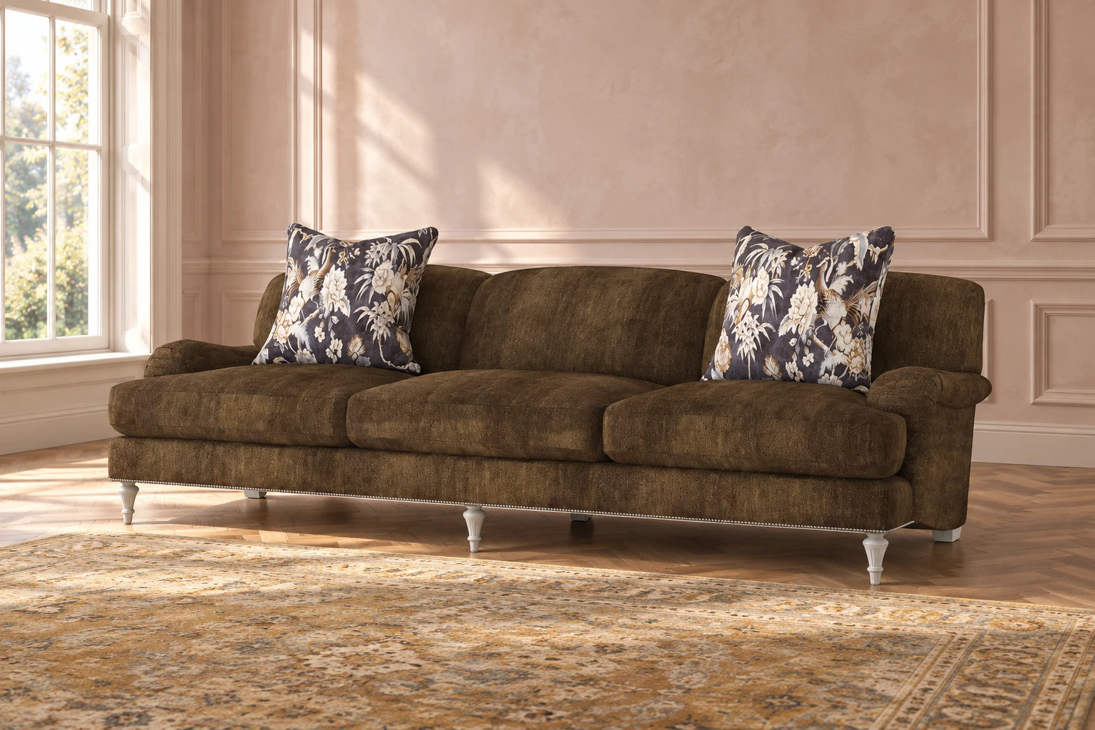 Dagenham English Arm Sofa with Olive Mohair in a traditions interior